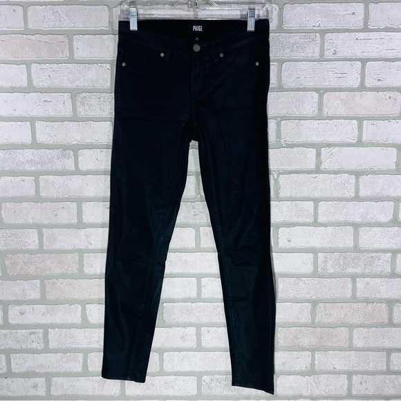 PAIGE Verdugo Ankle Skinny Jeans in Coated Faux Leather Black Silk Wash Size 26 - Picture 3 of 9